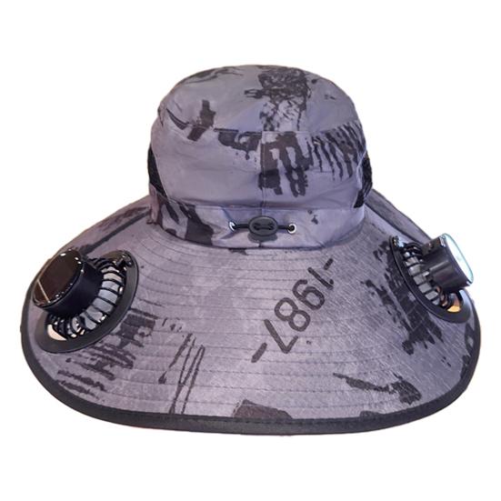 Fisherman Hat with 2 Adjustable Solar Fans Lightweight Breathable Wide Brim Solar Powered Fan Hat Outdoor Sun Protection Cap