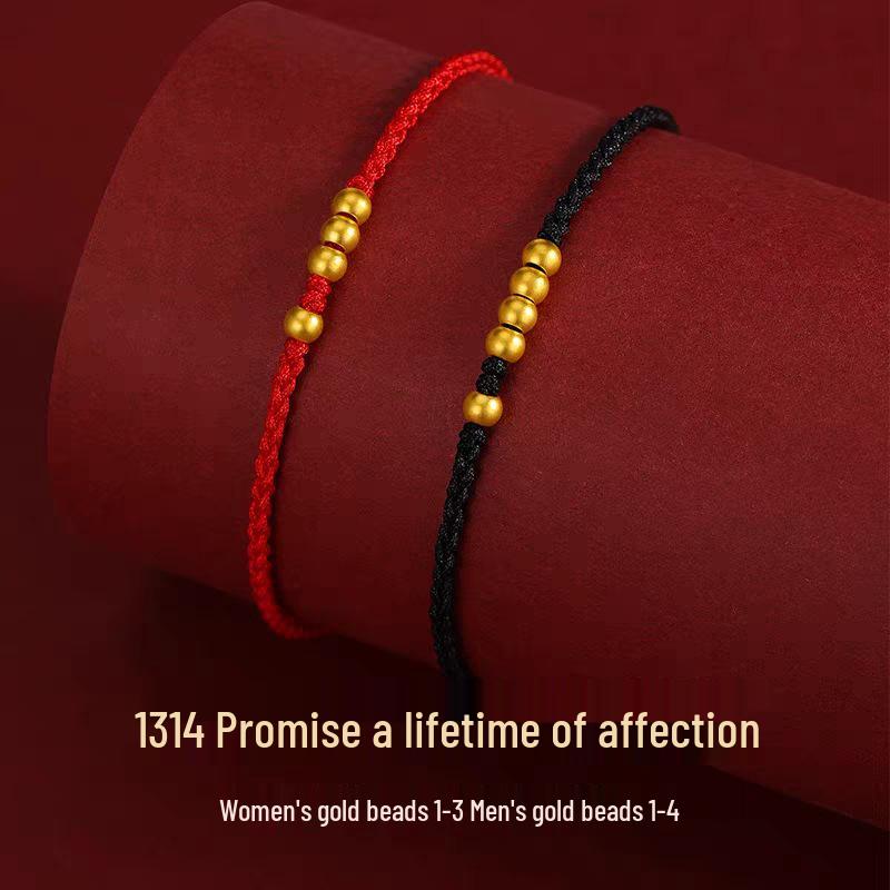 Shuibei 999 Reingold Ping'an Schnalle Armband mit goldenen Glücksperlen - Geflochtenes Handseil Valentinstag Qixi Geschenk