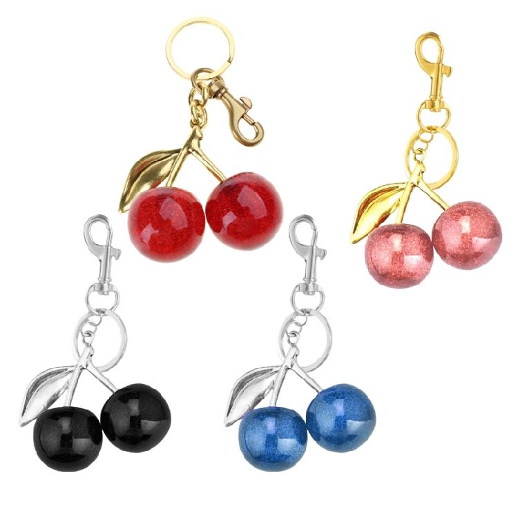 Fashionable Cherry Key Rings Stylish Cherry Bag Ornament Keychain Crystal Alloy Versatile Key Rings Accessory