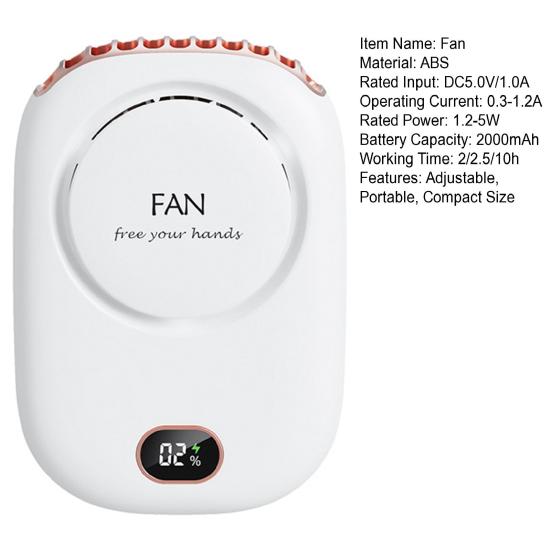 Portable Hanging Neck Fan Digital Display Strong Airflow Low Noise USB Rechargeable Bladeless Mini Cooling Fan