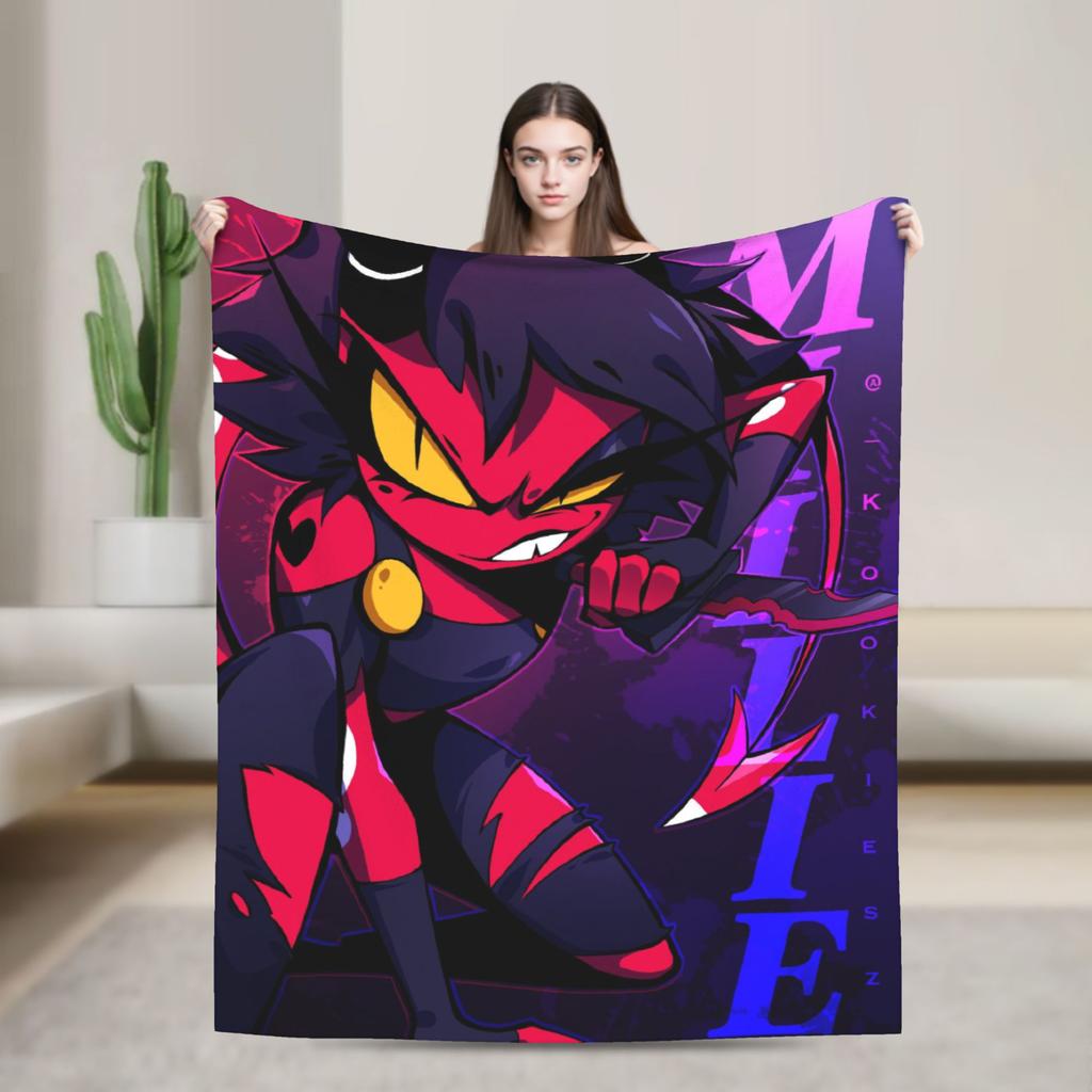 Loona Don't Care Dark Coral Fleece Plush Throw Blankets Helluva Boss Anime Blankets for Sofa Outdoor Ultra-Soft Bedding Throws