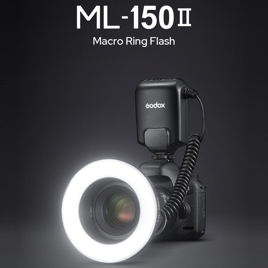 Godox ML-150II Universal Makro Ring Flash Light 11 nivåer Justerbar ljusstyrka GN12 Snabb återvinning
