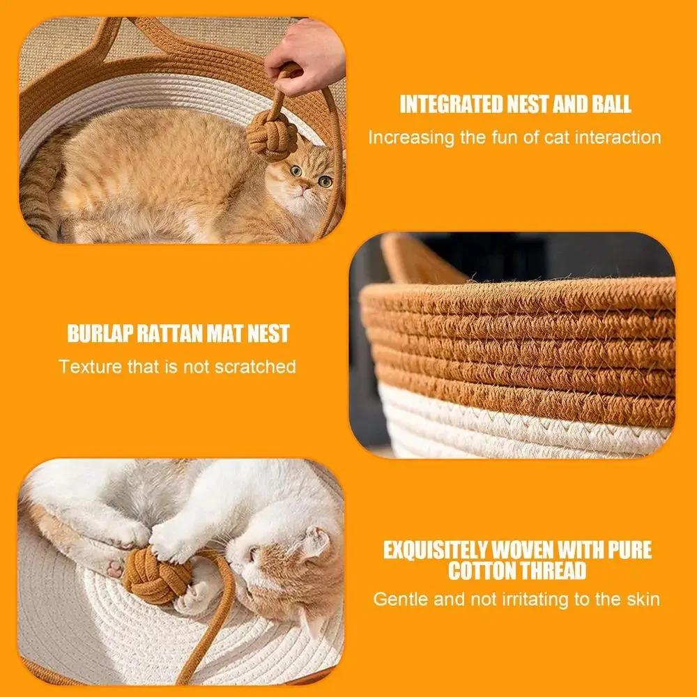 Four Seasons Universal Cat Bed Pet Nest Pure Manual Rattan Woven Cattailgrass Scratch Board Removable Washable Winter Warm Pad