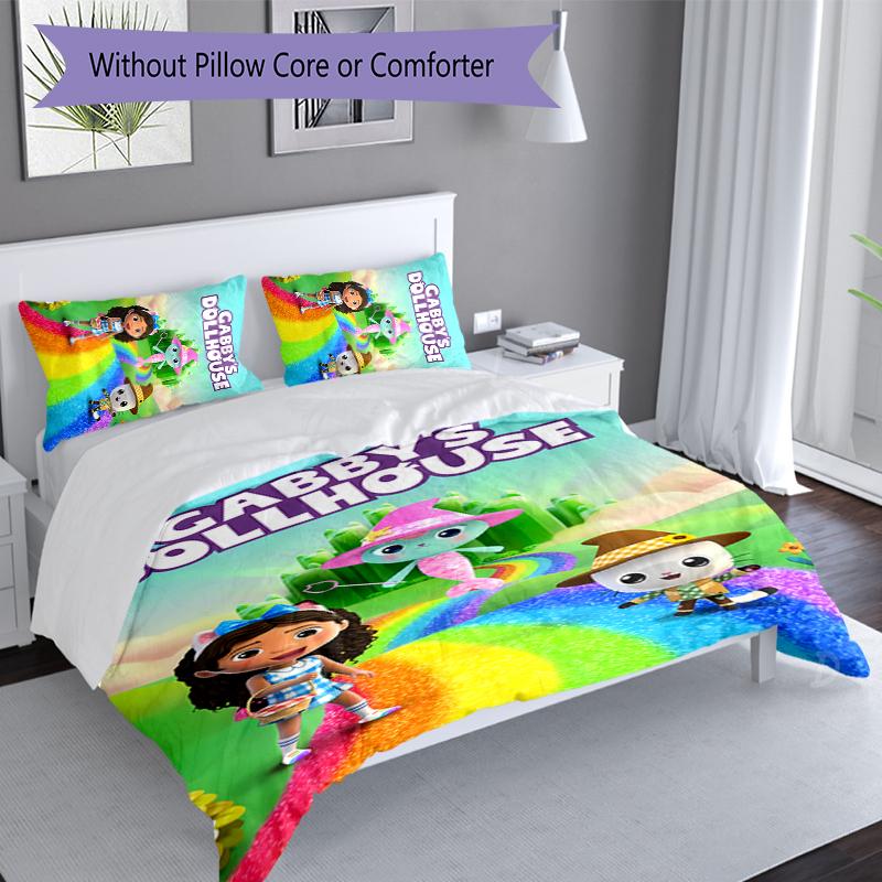 3pcs Gabby's Dollhouse Duvet Cover Set, Includes 1 Duvet Cover and 2 Pillowcases,Skin-Friendly&Comfortable Fabric,Suitable Bedding Sets