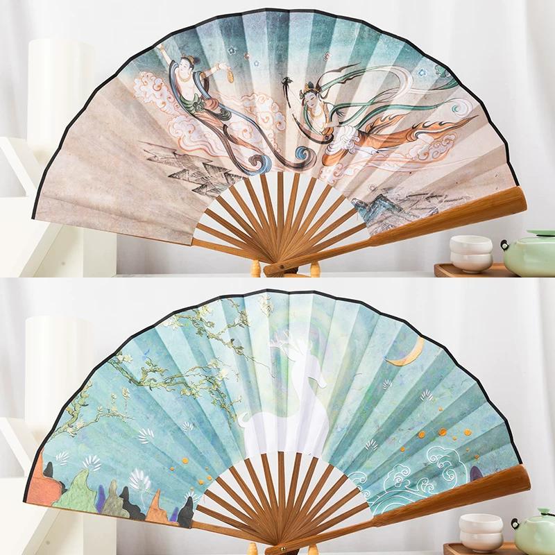Dunhuang Cultural and Creative Fan Nuevedeer Folding Fan Chinese Style Ancient Style Han Chinese Clothing Summer Gift Female Tourist Souvenir Men