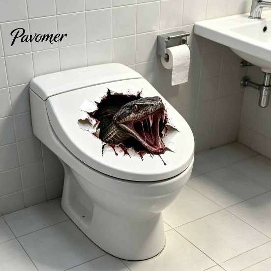 Funny Scary Toilet Stickers 3D Viper Seat Sticker, Realistic Snake Decal, Waterproof PVC Adhesive Removable Bathroom Wall Decals Art for Tank, Creepy