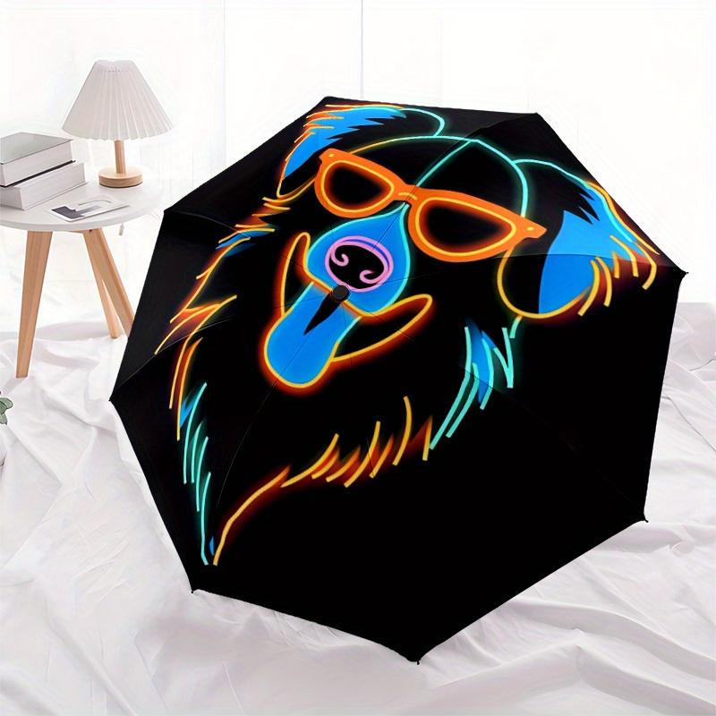 1pc Neon Dog Face Umbrella - 8-Rib Automatic Open/Close, Fashionable Compact Umbrella for Outdoor Adventures yy250813207