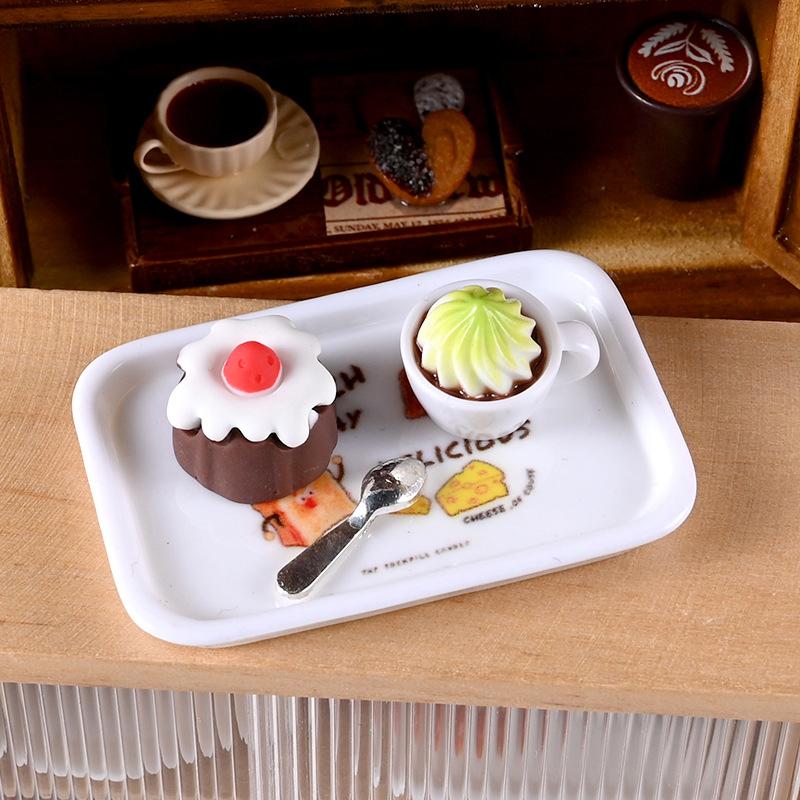 1Set 1:12 Dollhouse Miniature Cake Coffee Fork Tray Food Model Kitchen Decor Toy For Doll House Accessories Toy