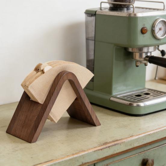 Coffee Filter Holder Storage Rack Stand for Multiple Filter Papers Solid Wood Open Design Keeps Filters Dry Neat Easy Access Coffee Brewing Organizer