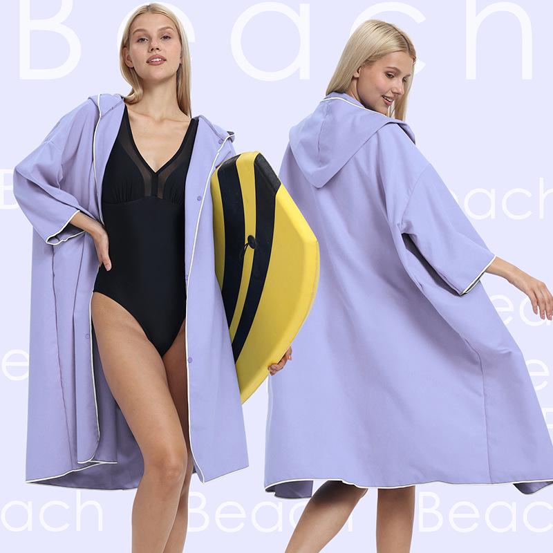 2025 Quick-Dry Hooded Swim Poncho with Zipper - Portable Bathrobe and Beach Towel