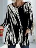 Women's Plus Size with Pocket Design Stylish Black and White Abstract Printed Loose Long Sleeve Top