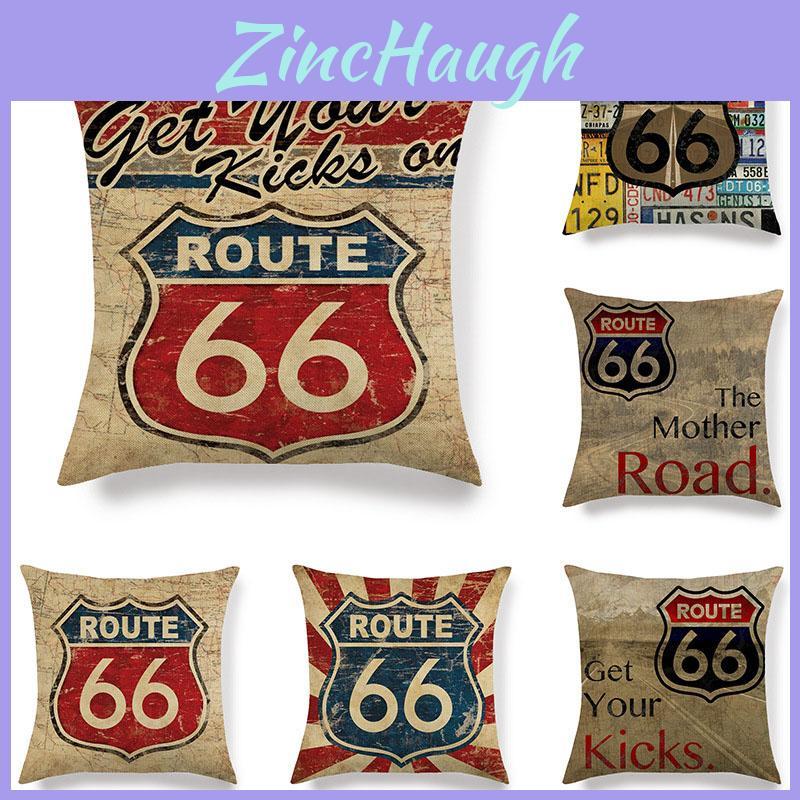 Mother Road Route 66 Pillow Case With Cotton Linen Material And Invisible Zipper