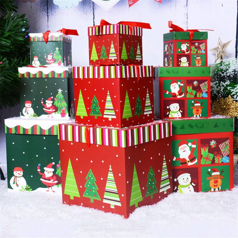 Premium Large 3pcs Christmas Gift Box With Lid  Ribbon Xmas Present Square Box