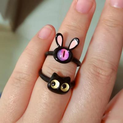 The Same Small Black Cute Open Ring Popular Fast Fashion Niche Cute Student Couple Index Finger Ring