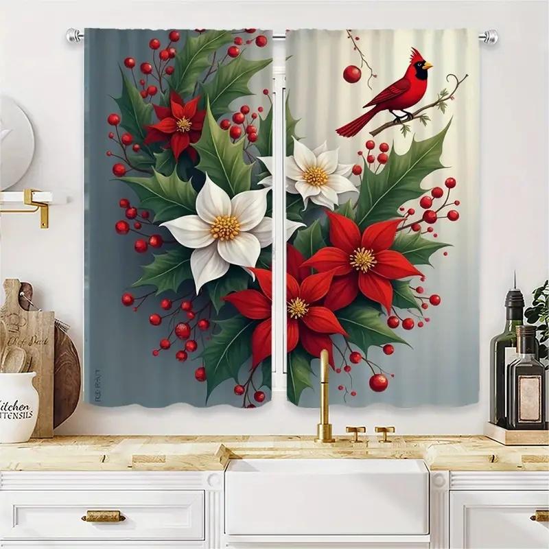2 Pcs Flowers and Birds print curtains,suitable for bedroom,living room kitchen decoration,home decoration,window decoration