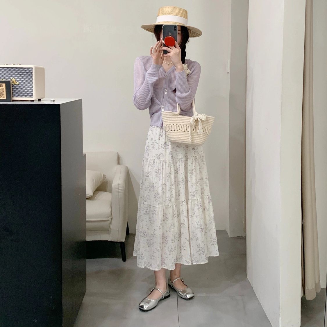 

Юбка миди из шифона с цветочным принтом и высокой талией в стиле ретро с юбкой-трапецией средней длины в весенне-летнем стиле one size