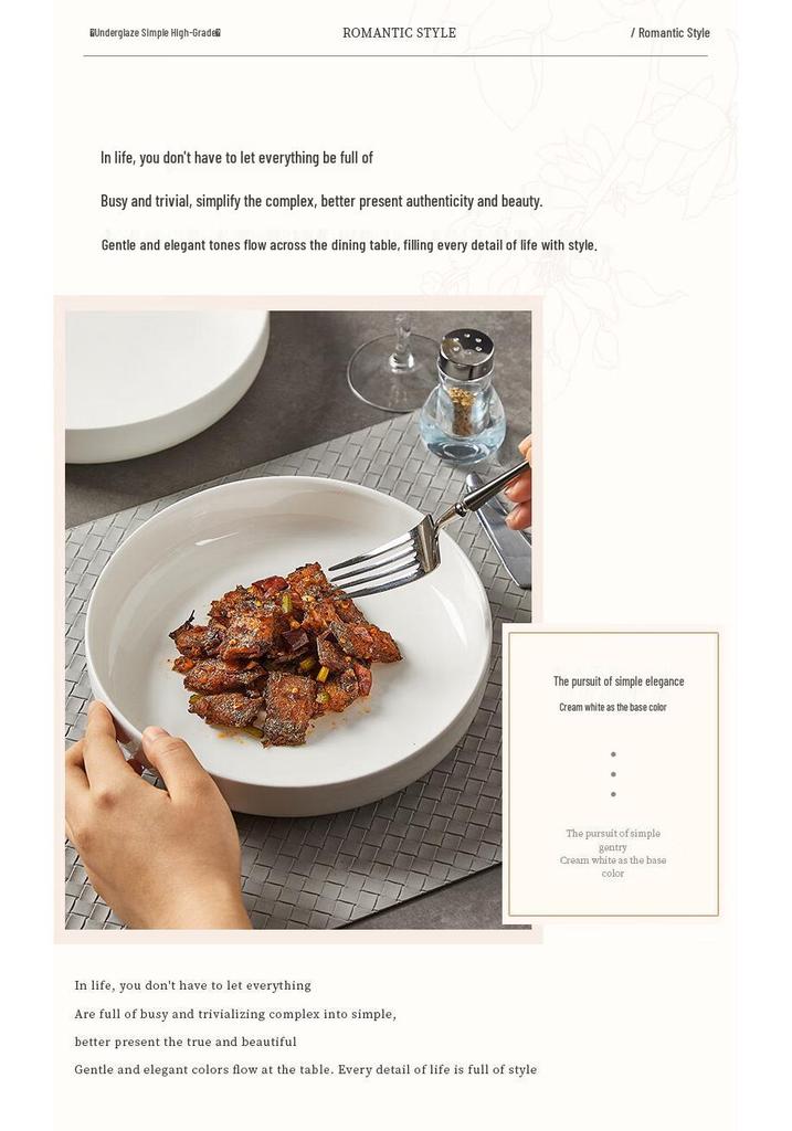 White Ceramic Deep Dish Bowl and Plate – Simple, Large Capacity for Household Tableware and Dining.