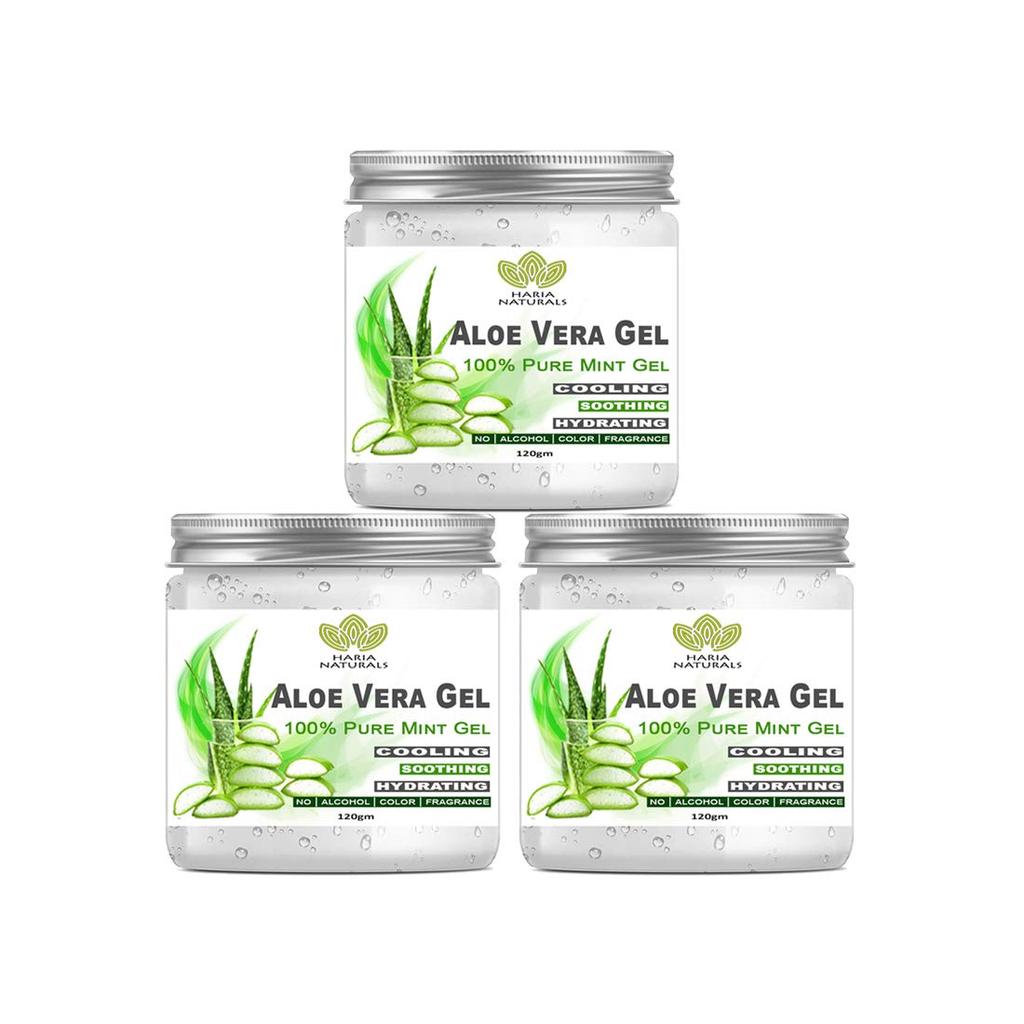 Haria Naturals 100% Pura And Naturals Mint Clear Aloe vera Gel For Skin 120 gms (Pack of 3) 360gms
