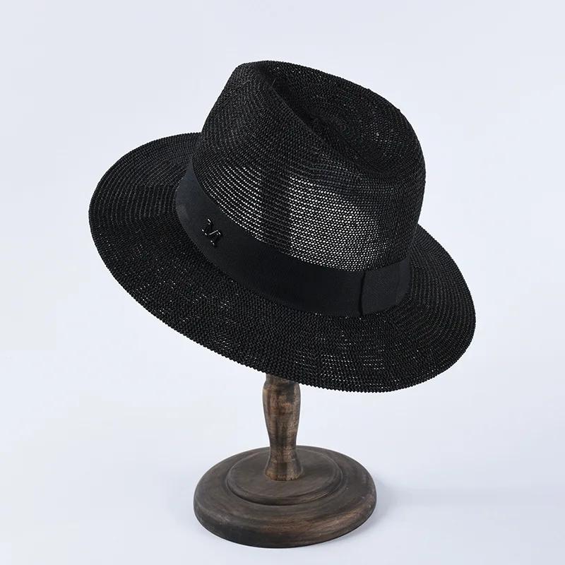 

УФ-новая женская и мужская модная соломенная шляпа с надписью M, шляпа от солнца, панама, весенняя, повседневная, летняя, пляжная, классическая соломенная шляпа для джаза, оптовая продажа adjust чёрный
