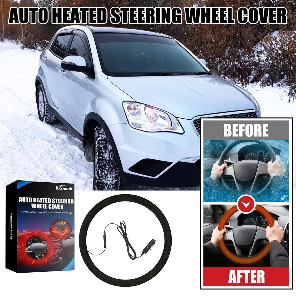 Rayhong Heated Car Steering Wheel Cover, Universal Steering Wheel Cover, Steering Wheel Hand Warmer, Fast Heating Protective Cover / Winter Protection