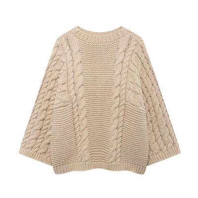European & American Style Autumn Loose Cable Knit Sweater - Women's Round Neck Pullover