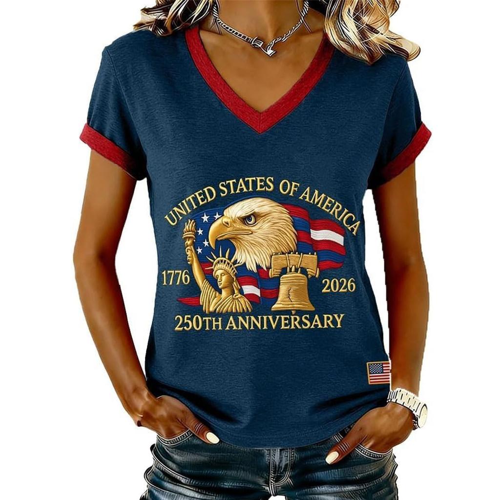 Women's Casual Round Neck Short Sleeve Pullover Printed T-Shirt Top
