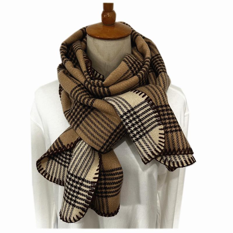 New Overlock Versatile Plaid Scarf for Women Autumn and Winter High End Atmosphere with Coat and Warm Scarf