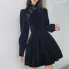 Cheongsam Darlingaga Vintage Elegante Gothic Dark Bow Velour Schwarzes Kleid Herbst Winter Chinesischer Stil Plissee Kleider Party Diamanten Kleidung