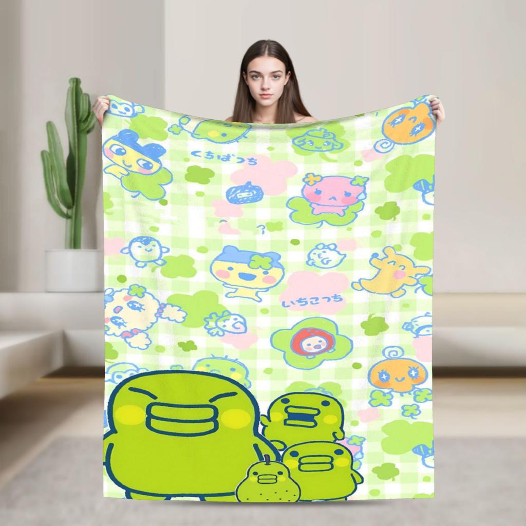 Soft Warm Blanket Airplane Travel Cute Tamagotchi Anime Print Throw Blanket Flannel Bedspread For Living Room Sofa Bed Cover