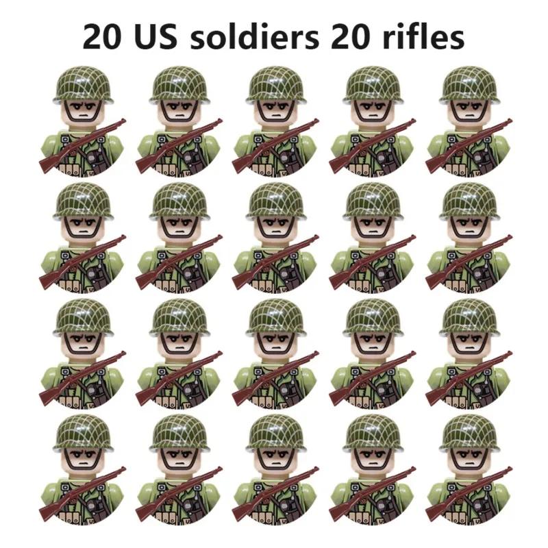 20Pcs/Set WW2 Military Soldier Array Soviet US UK France Japan Canada Italy China Building Blocks Action Figure Bricks Kids Toy