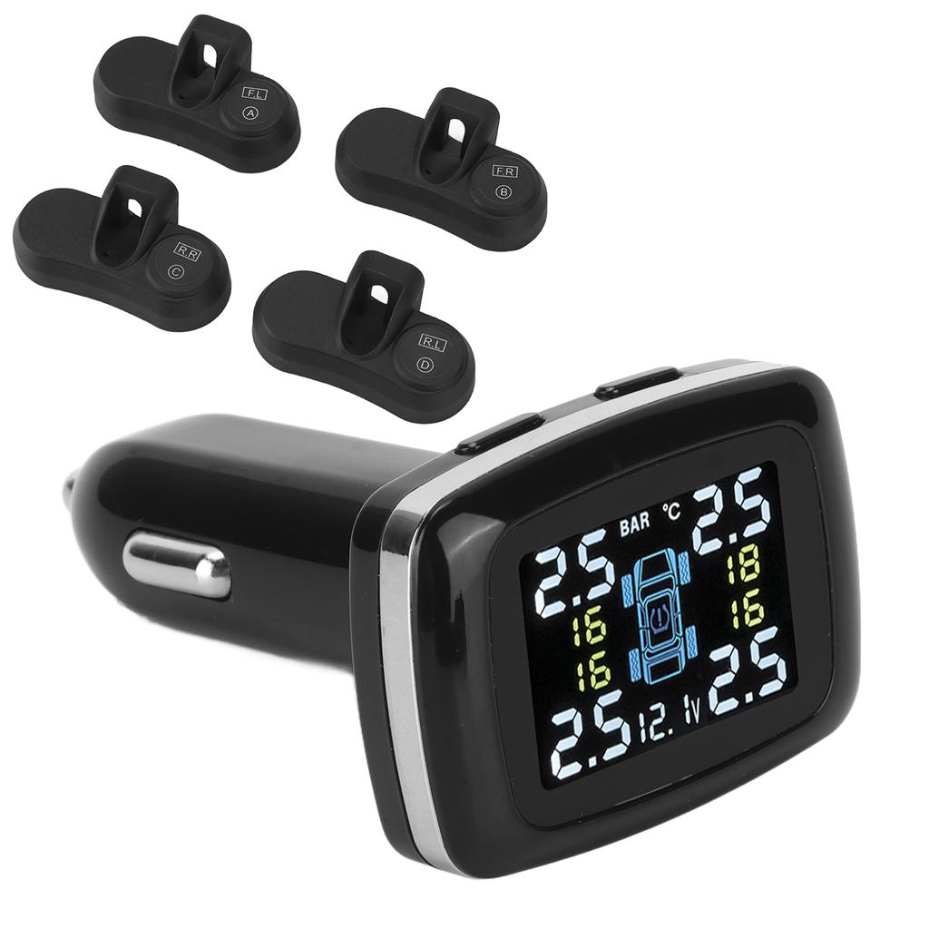 Smart TPMS Cigarette Lighter Tire Pressure Monitoring Alarm System with 4 Internal Sensors