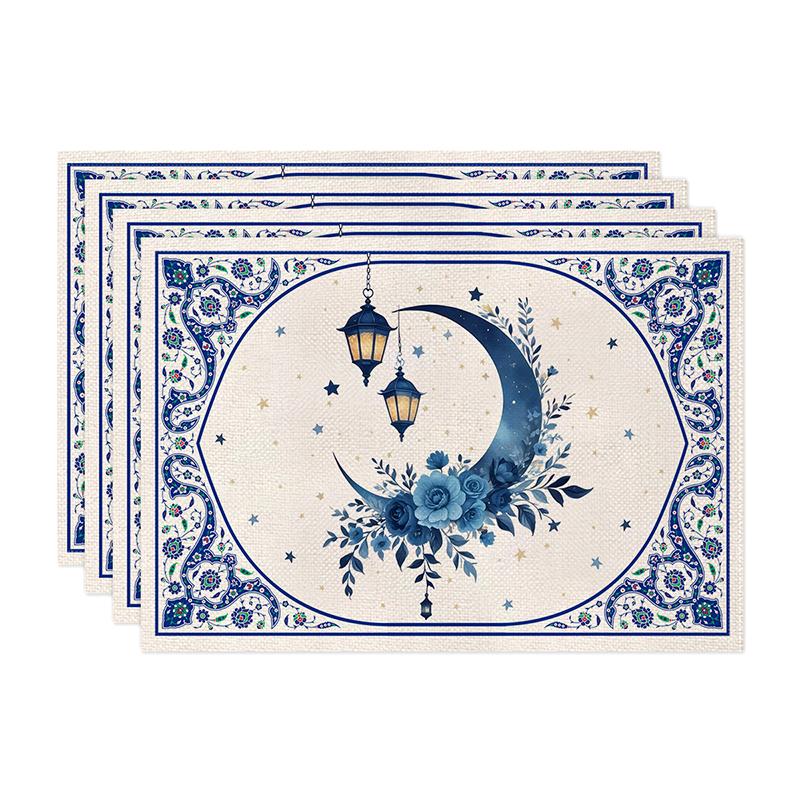 Ramadánové lněné prostírání Eid Mubarak Stolní ozdoby Muslimské islámské párty potřeby Lucerna Měsícní podložka Domácí dekorace