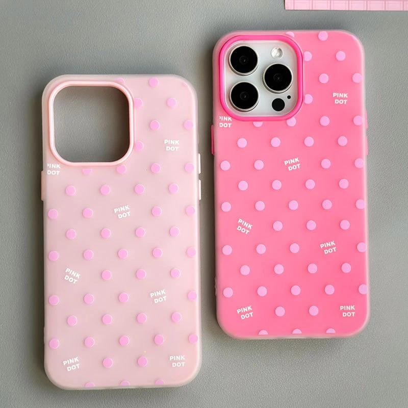 Ins Pink Polka Dot Applicable To Apple 16/17promax Mobile Phone Case iPhone15 Skin Sense Air Scrub 13/14