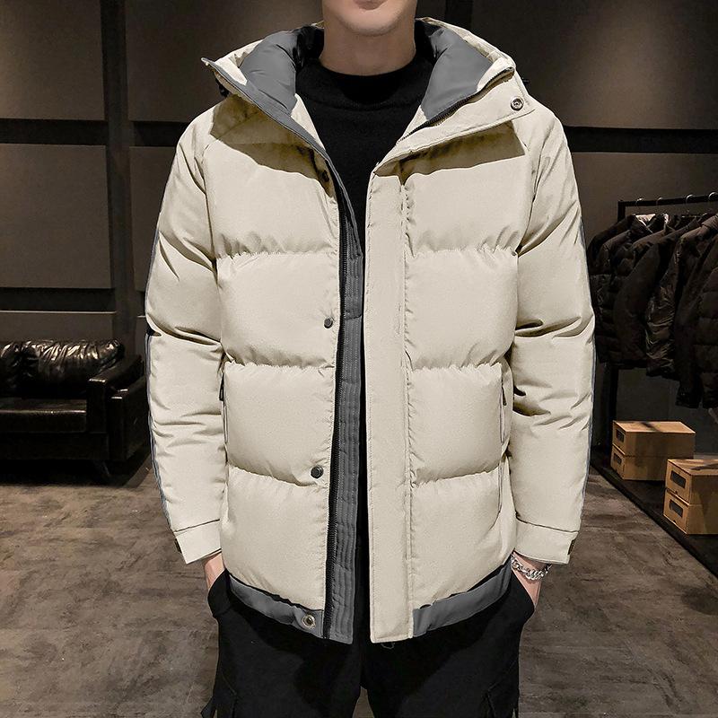 Cotton Clothes Men Winter Hooded Striped Thickening Cotton Jacket Trend Bread Clothing Cotton Jacket Men Fashion Casual Jacket