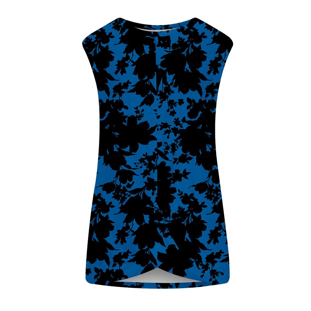 T-shirt estiva con stampa floreale per donna Top casual girocollo senza maniche gilet attorcigliato