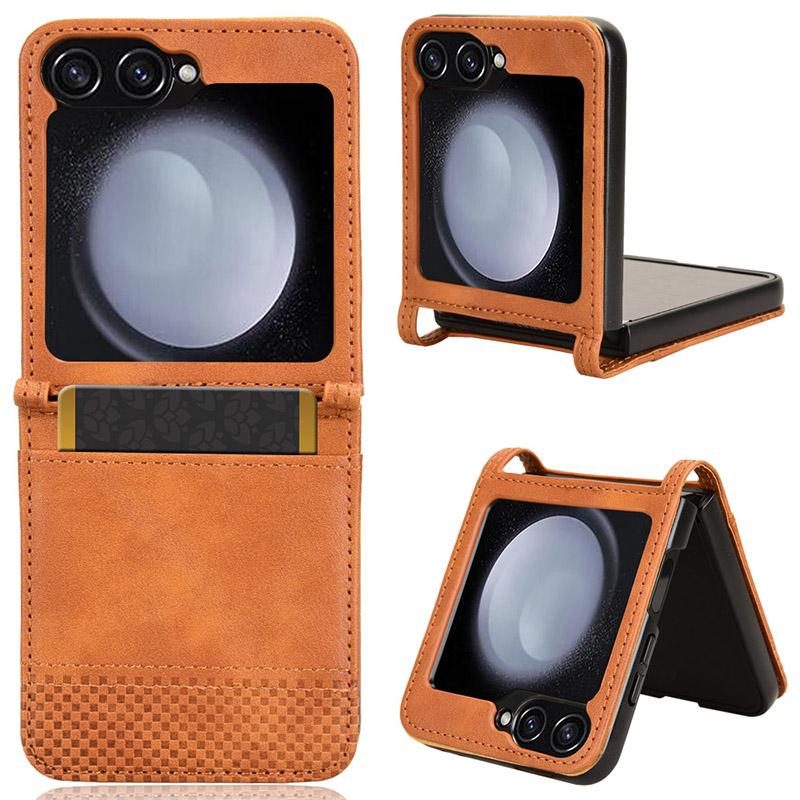 

For Samsung Galaxy Z Flip7 FE 5G/Z Flip6 5G Cover Retro Texture One-Piece Design PU Leather+PC Phone Case Shell with Card Slot Brown