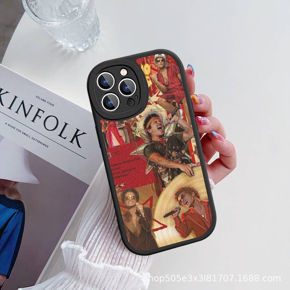 B-Bruno M-Mars Singer Leather Phone Case For IPhone 16 16e 15 14 13 12 11 Pro Max Plus Mini Cover