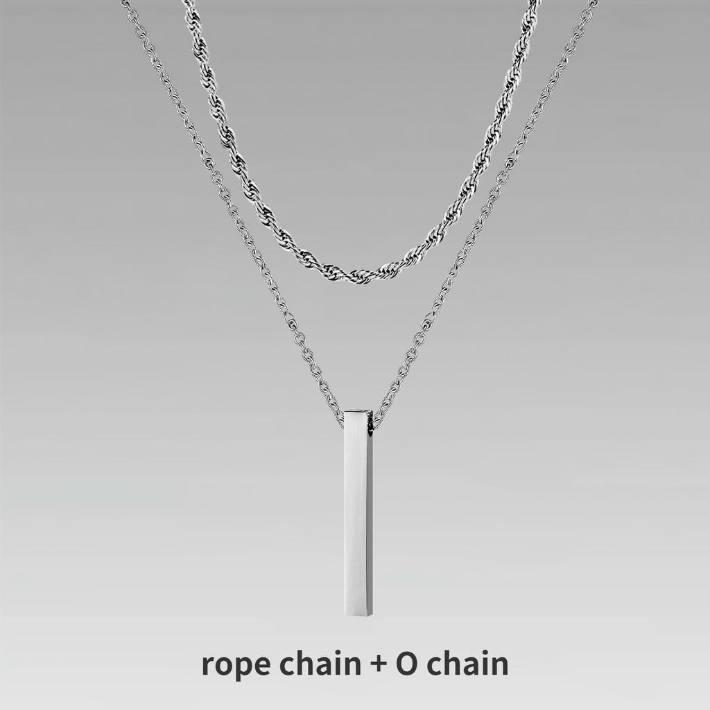 Vnox 3D Vertical Bar Necklaces for Men, Layering Stainless Steel Geometric Pendant, Layered Wheat Rope Cuban Chain, Boy Collar