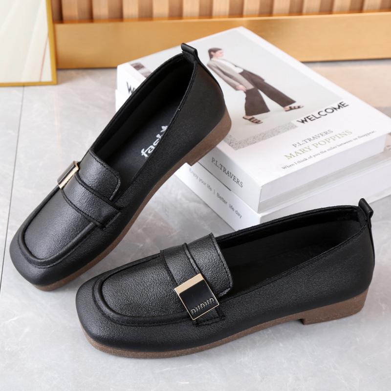 

Мокасины женские новые британские туфли женские одинарные, мягкая подошва, туфли Doudou, долгое ношение не надоедает, одна педаль плоская женская обувь 40 чёрный