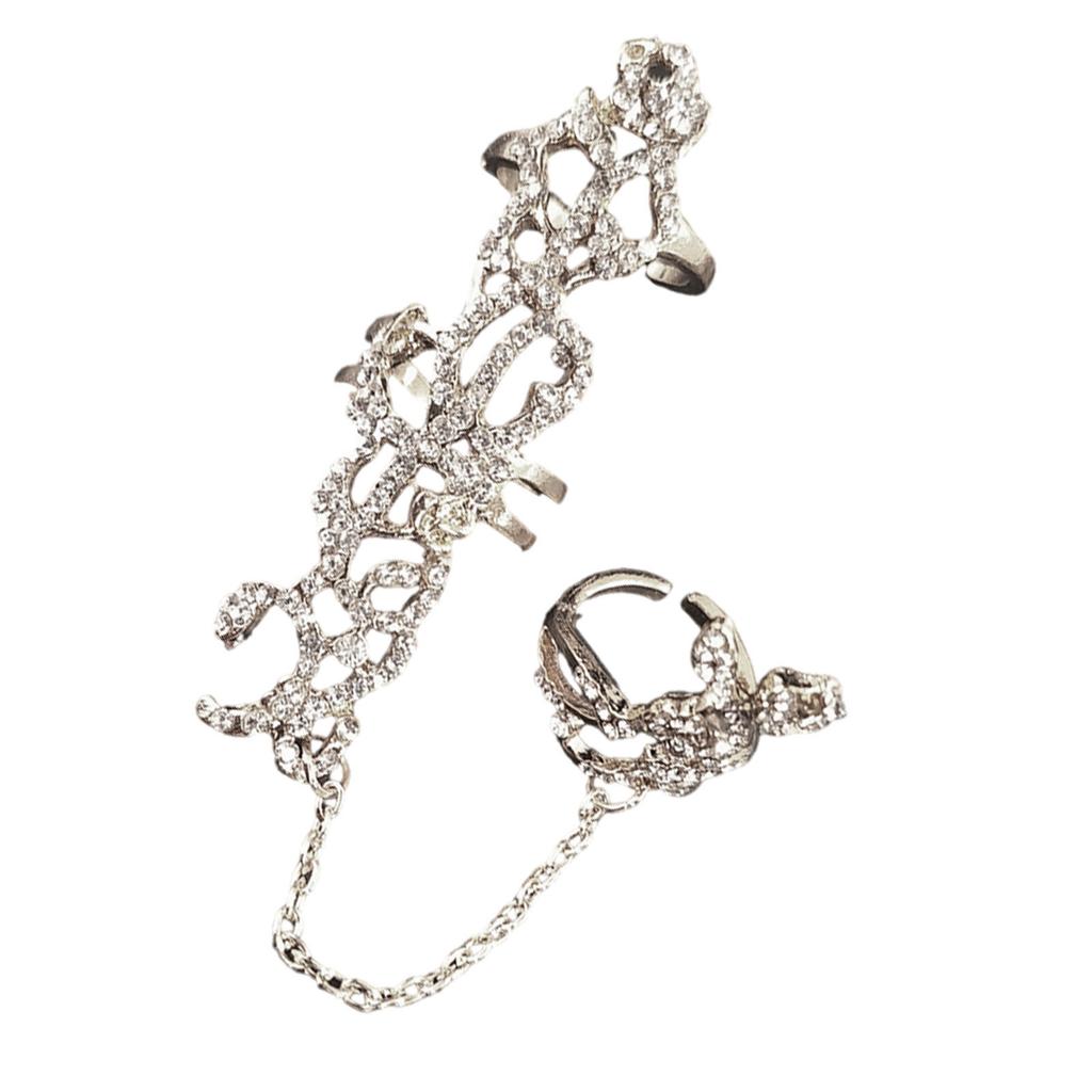 Crystals Rhinestones Vintage Chain Rings Adjustable Size Double Finger Jewelry for Women Special Occasion Gifts