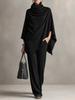 Women's Autumn/Winter Fleece Two-Piece Set: Stand Collar Cape & Wide-Leg Pants