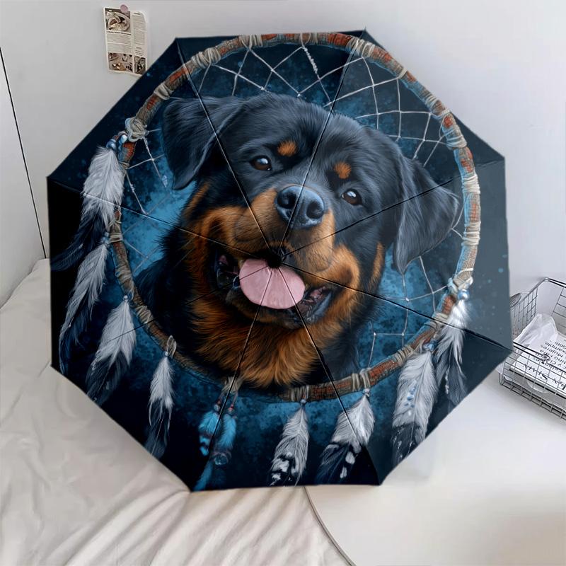 0106 Wzór łapacz snów pies, automatyczny parasol składany, przenośna i składana konstrukcja, 8 żeber, prezent na Boże Narodzenie lub urodziny.