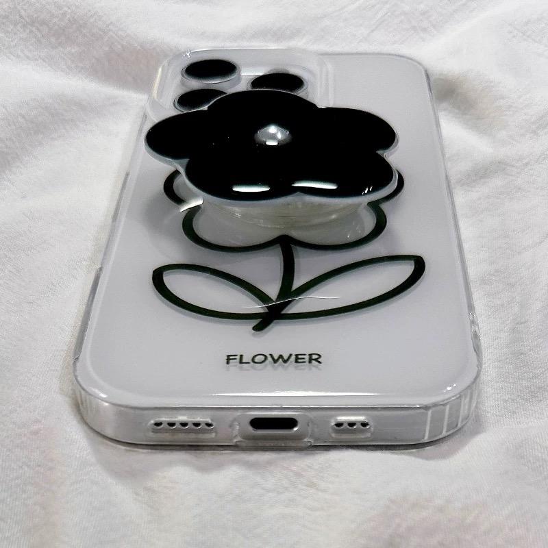 Black Peal Flower Grip Tok Holder Acrylic Hard Phone Case for Samsung Galaxy S26 20 Ultra S25 Plus S24 S23 S22 S21 S20 FE