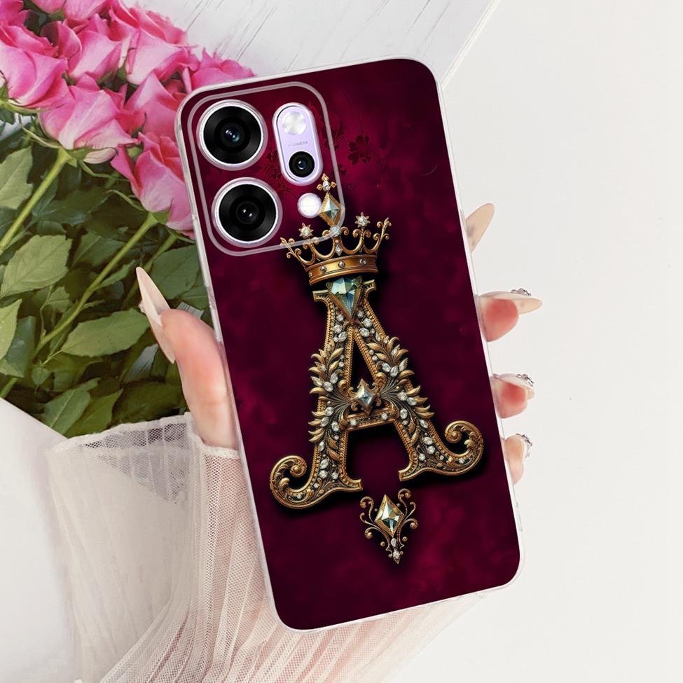 Transparent For Oppo Reno 14Pro CPH2739 PKZ110 Cover For Oppo Reno14 Pro Case Luxury Crown A-Z Letters 2D Flat Pattern