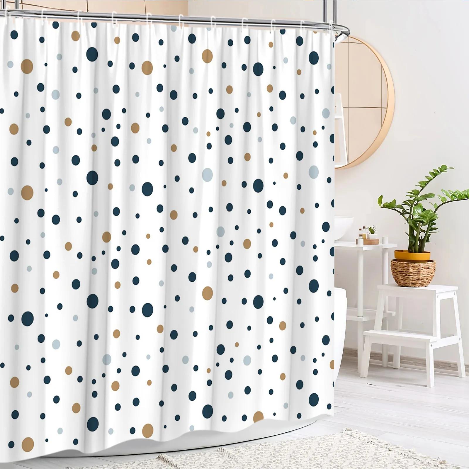 Dunika Chen Simple Geometric Shower Curtain Modern Creative Circle Dot Colorful Nordic Bohemian Polyester Fabric Bathroom Decor Curtain Set