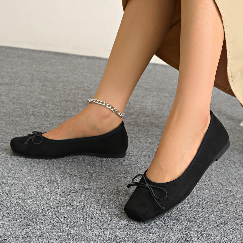 2026 New Fashion Soft Suede Ballet Shoes Flat South Korean Square Top Single Shoes Pregnant Women's Large Casual Women's Shoes