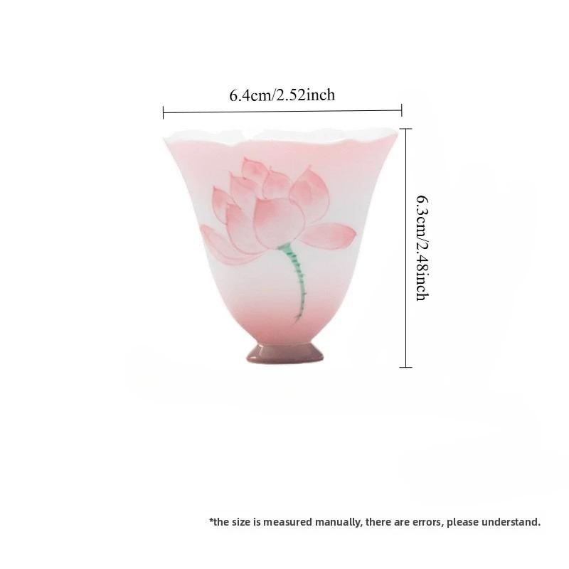 Pink Hand-Painted Lotus Ceramic Tea Cup - Flared Rim Zen Tea Bowl for Kung Fu Ceremony, Floral Design High-Stem Sipping Cup