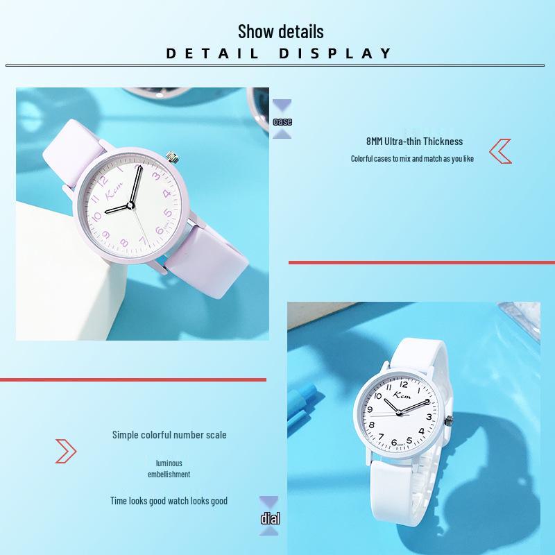 Women's Exam Watch: Silicone Strap, Luminous, Silent, Waterproof Quartz. Ideal for Junior High/High School Students.