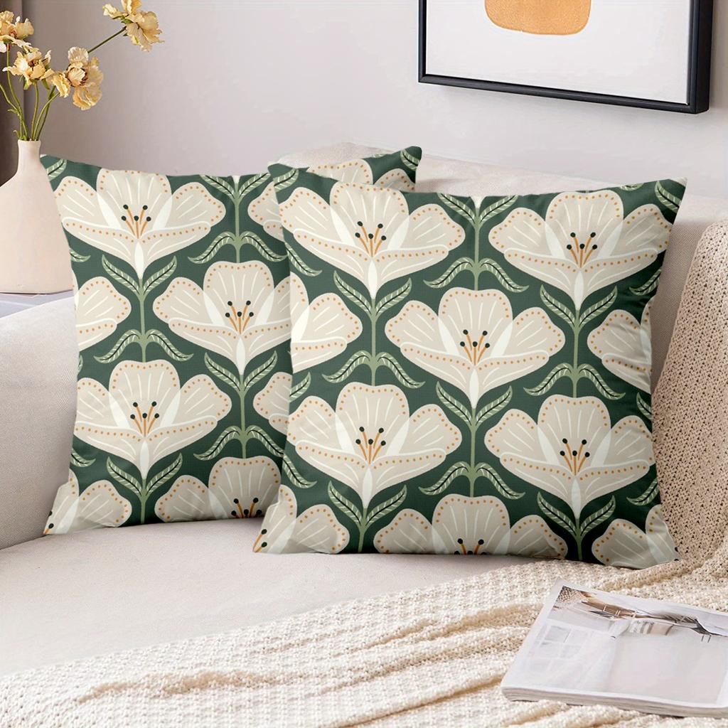 1 Pieces Floral Pattern Green Back Cushion Pillow Set Polyester Pillowcase, Sofa Decorative Cushion Cov Headboard Pillow