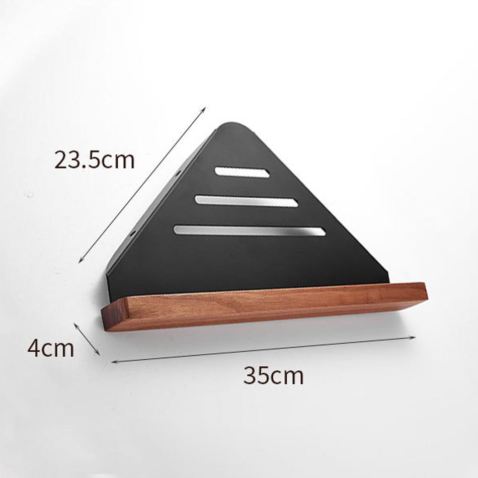 Raft Triunghiular Baie Lemn Aluminiu Negru Toaletă Bucătărie Baie Duș Șampon Săpun Suport Depozitare Raft Colț Organizator de Perete